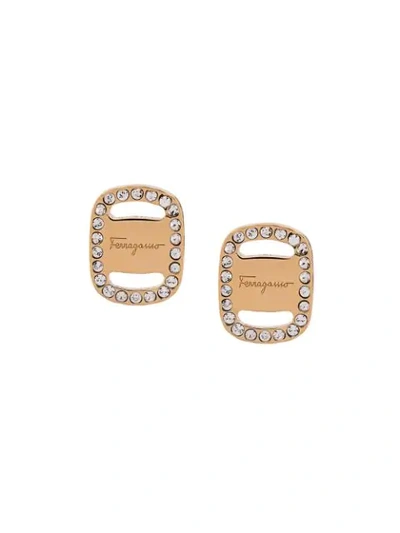 Shop Ferragamo Logo Embellished Stud Earrings In Gold