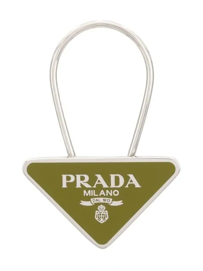 Shop Prada Logo Keychain In F0l76 Green/ Silver