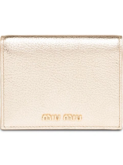 Shop Miu Miu Logo Plaque Billfold Wallet In Metallic