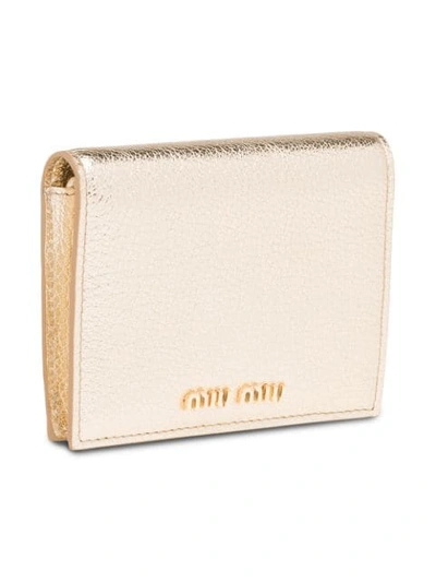 Shop Miu Miu Logo Plaque Billfold Wallet In Metallic