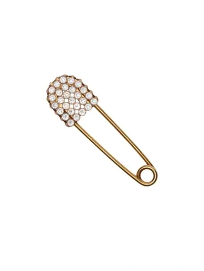 Shop Burberry Crystal And Bronze Kilt Pin In Gold