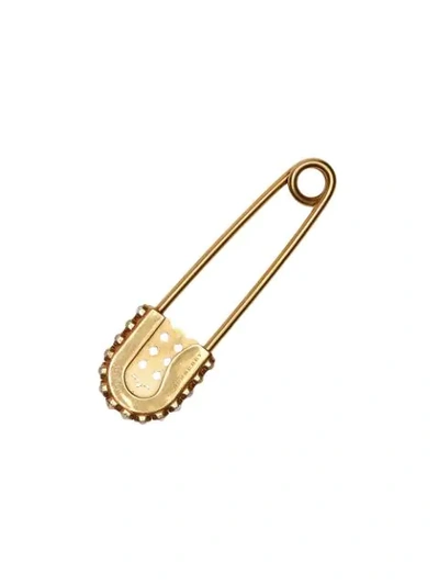 Shop Burberry Crystal And Bronze Kilt Pin In Gold