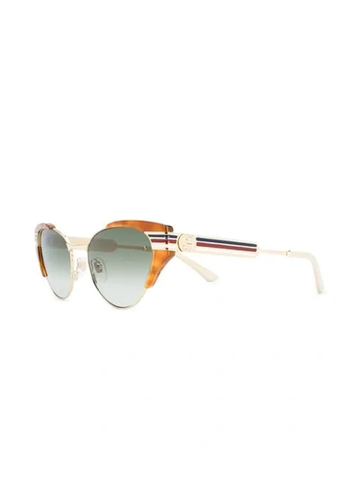 Shop Gucci Striped Detail Sunglasses In 003