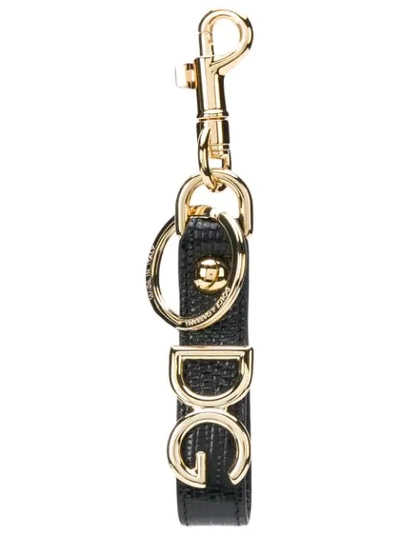 Shop Dolce & Gabbana Logo Plaque Keychain In Black