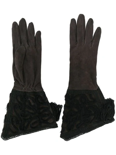 Pre-owned Giorgio Armani Mid-length Embellished Gloves In Brown
