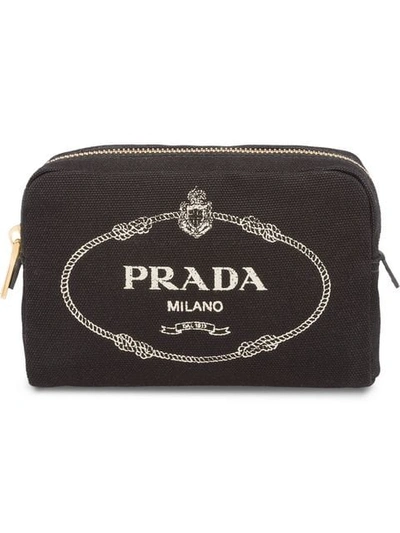 Shop Prada Fabric Cosmetic Pouch In Black