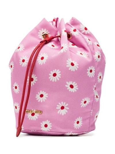 Shop Miu Miu Pink, Red And White Daisy Print Drawstring Pouch