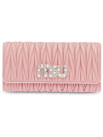 Shop Miu Miu Matelassé Nappa Leather Wallet In Pink