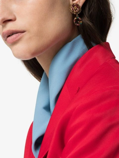 Shop Dolce & Gabbana Multicoloured Branded Charm Flower Drop Earrings In Gold