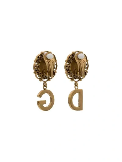 Shop Dolce & Gabbana Multicoloured Branded Charm Flower Drop Earrings In Gold