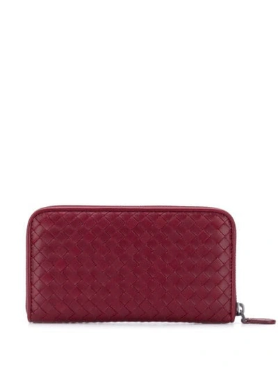 Shop Bottega Veneta Intrecciato Zip-around Wallet In Red