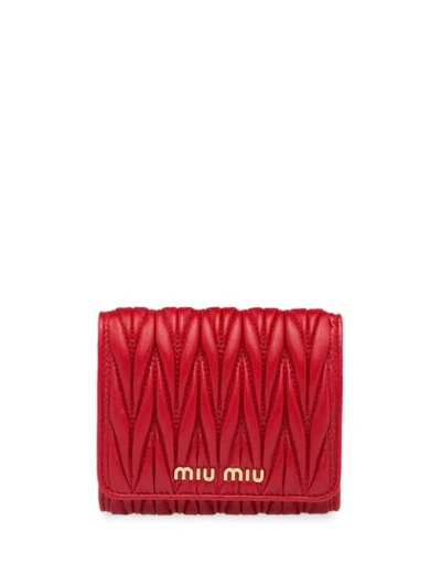 Shop Miu Miu Matelassé Wallet In Red