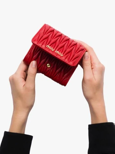 Shop Miu Miu Matelassé Wallet In Red