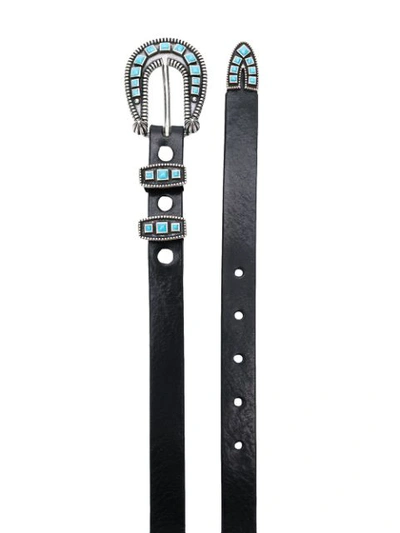 Shop Alanui Embellished Buckle Western Belt In Black