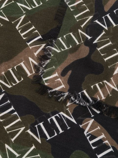 Shop Valentino Camouflage Logo Grid Print Scarf In Green