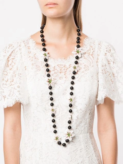 Shop Dolce & Gabbana Lily Beaded Necklace In White