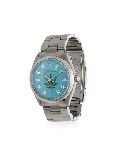 Shop Jacquie Aiche Vintage Rolex Leaf Diamond Watch In Green