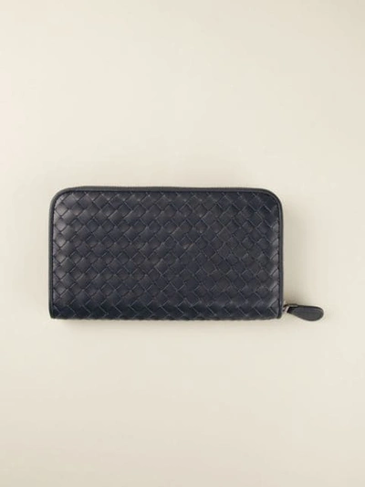 Shop Bottega Veneta Intrecciato Weave Zip-around Wallet In Blue