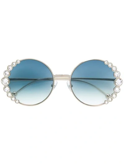 Shop Fendi Crystal Embellished Round Frame Sunglasses In 3yg08