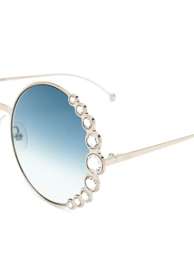 Shop Fendi Crystal Embellished Round Frame Sunglasses In 3yg08