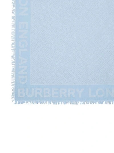 Shop Burberry Monogram Silk Wool Jacquard Large Square Scarf In Blue