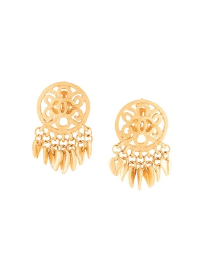 Pre-owned Chanel Swinging Leaves Cc Earrings In Gold