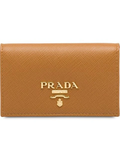 Shop Prada Logo-plaque Folding Cardholder In Brown
