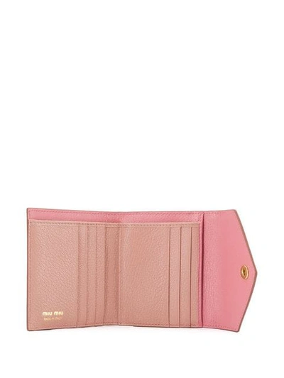 Shop Miu Miu Two-tone Madras Leather Wallet In Pink