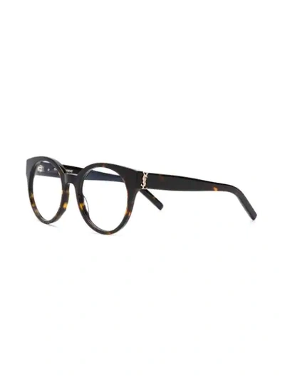 Shop Saint Laurent Round Shaped Glasses In Brown