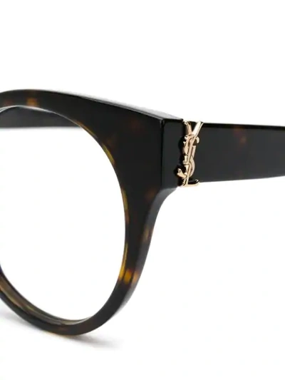 Shop Saint Laurent Round Shaped Glasses In Brown
