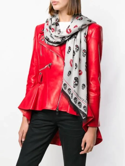 Shop Alexander Mcqueen Skull And Lips Scarf In White
