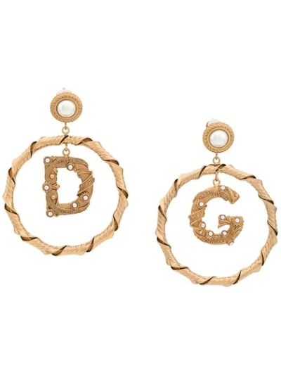 Shop Dolce & Gabbana Faux Pearl Embellished Pendant Earrings In Gold