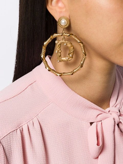 Shop Dolce & Gabbana Faux Pearl Embellished Pendant Earrings In Gold