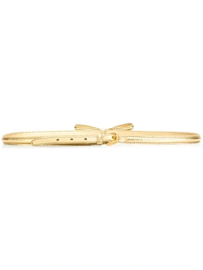 Shop Prada Bow Detail Slim Buckle Belt In Metallic