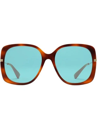 Shop Gucci Square Frame Sunglasses In Brown