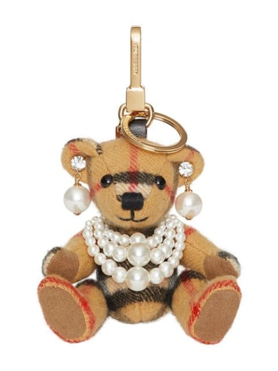 Shop Burberry Thomas Bear Charm With Faux Pearls In Antique Yellow