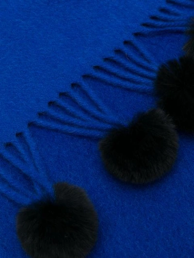 Shop N•peal Pompom Detail Scarf In Blue