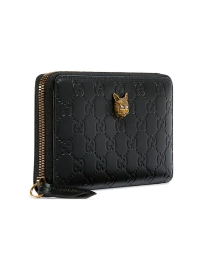 Shop Gucci Signature Zip Around Wallet With Cat In Black
