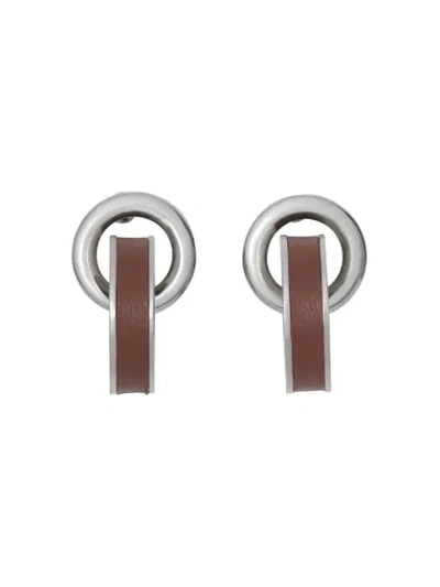 Shop Burberry Leather Detail Double Grommet Earrings In Metallic