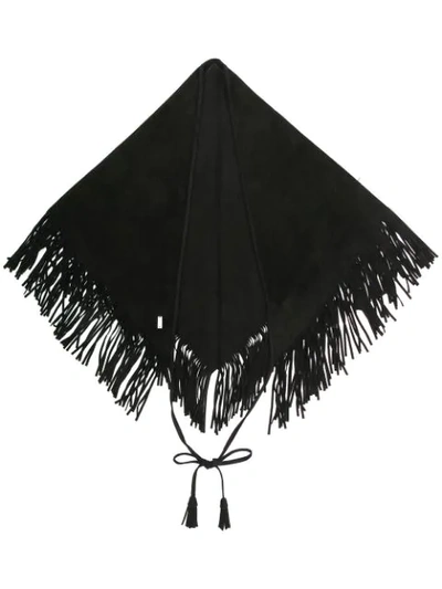 Shop Saint Laurent Fringed Capelet In Black