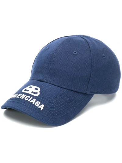 Shop Balenciaga Bb Embroidered Baseball Cap In Blue