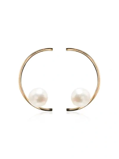 Shop Mateo 14k Yellow Gold Half Moon Pearl Earrings In Metallic