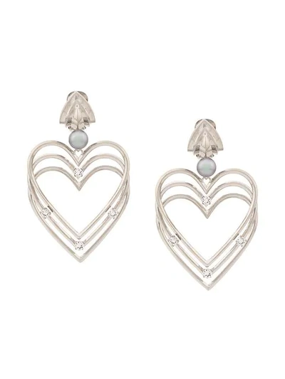 Shop Balenciaga Heart Pearl Earrings In Silver