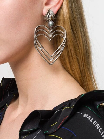 Shop Balenciaga Heart Pearl Earrings In Silver