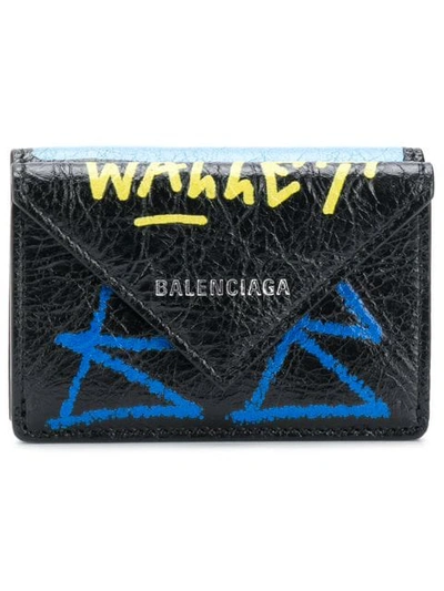 Shop Balenciaga Mini Paper Graffiti Wallet In Black