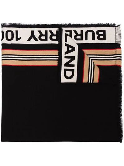 Burberry Icon Stripe Logo Detail Cotton Scarf In Black | ModeSens