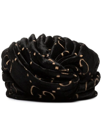 Shop Gucci Gg Logo Printed Wrapped Headdress In Black