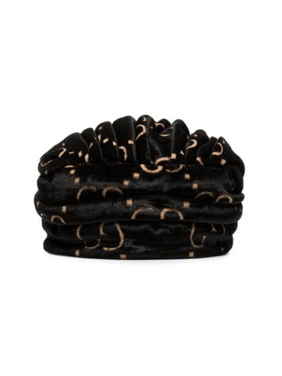 Shop Gucci Gg Logo Printed Wrapped Headdress In Black