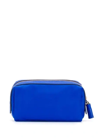 Shop Anya Hindmarch Logo Zipped Cosmetic Bag In Blue