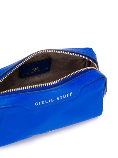 Shop Anya Hindmarch Logo Zipped Cosmetic Bag In Blue